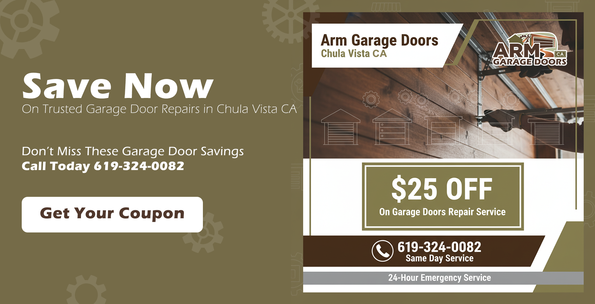 Garage door service discount coupon for repairs and installations in Chula Vista CA